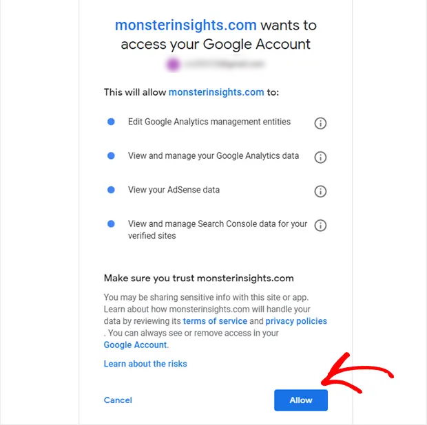 allow access monsterinsights