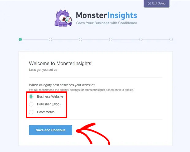 continue monsterinsights setup