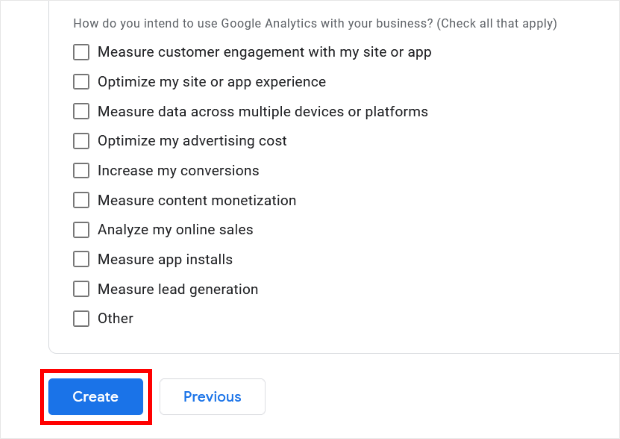 create google analytics