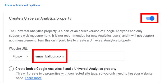 create universal analytics property