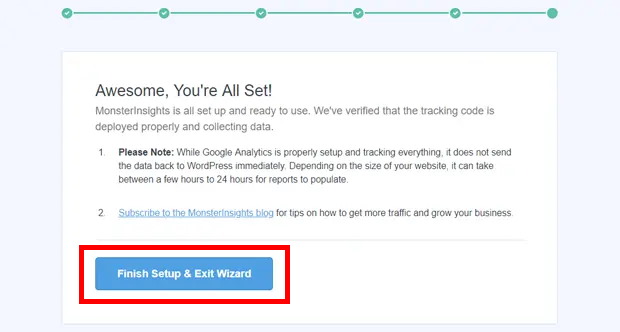 finish setup monsterinsights