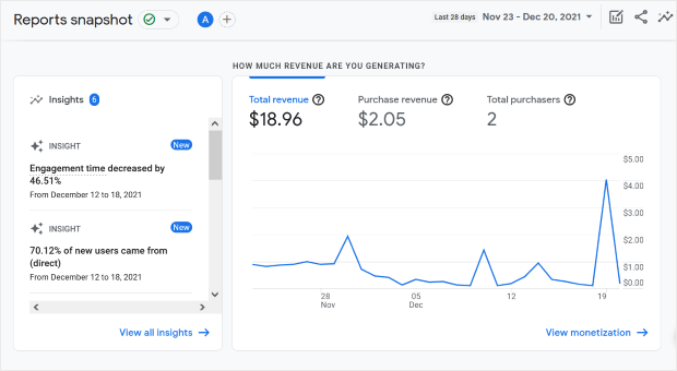 google analytics report snapshot