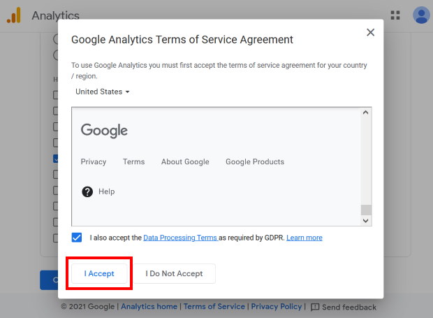 google analytics terms of service