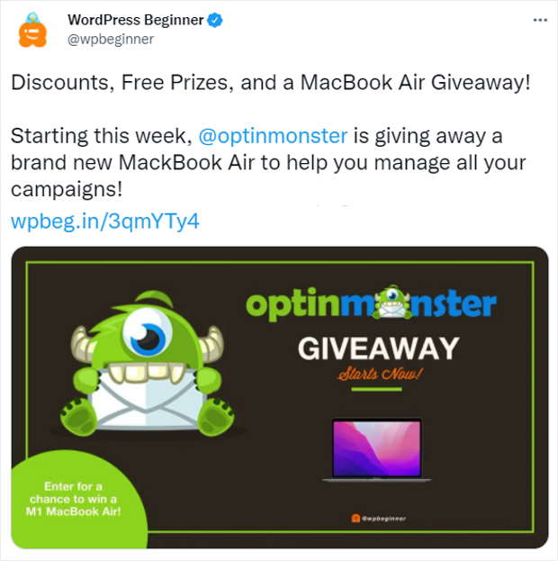 twitter giveaway example wpbeginner