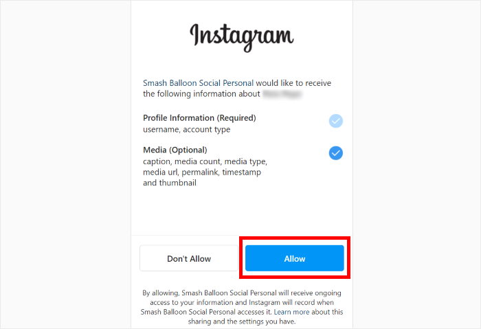 allow access to instagram account create feed