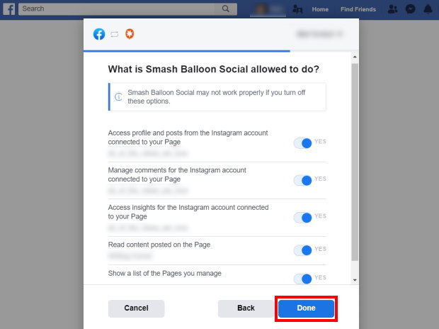 allow read only access to facebook