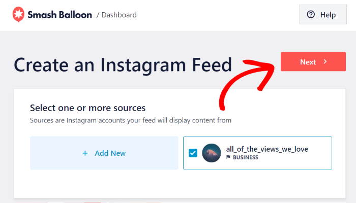 confirm account as source for instagram feed