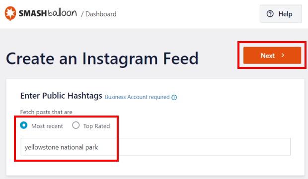 enter hashtags for instagram feed