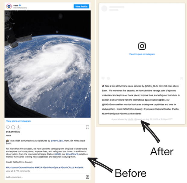example instagram oembeds feature