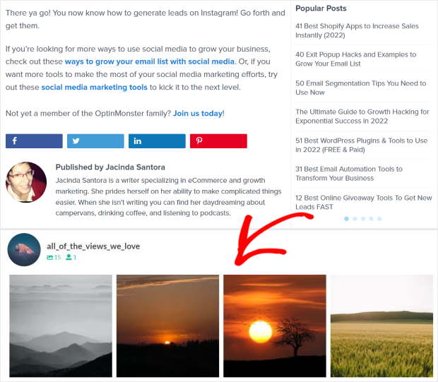 footer instagram feed example