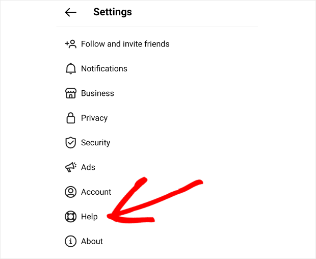 help button instagram app