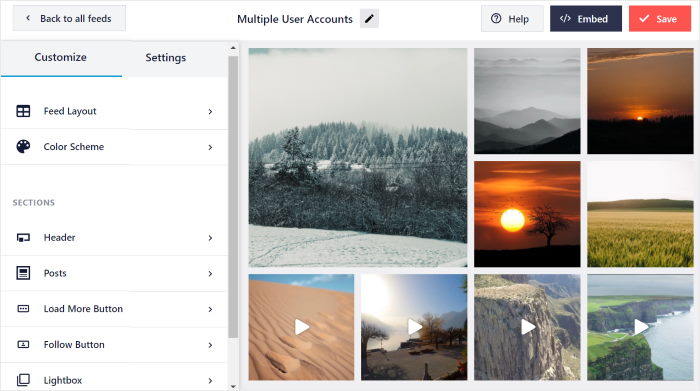 instagram feed with multiple user accounts