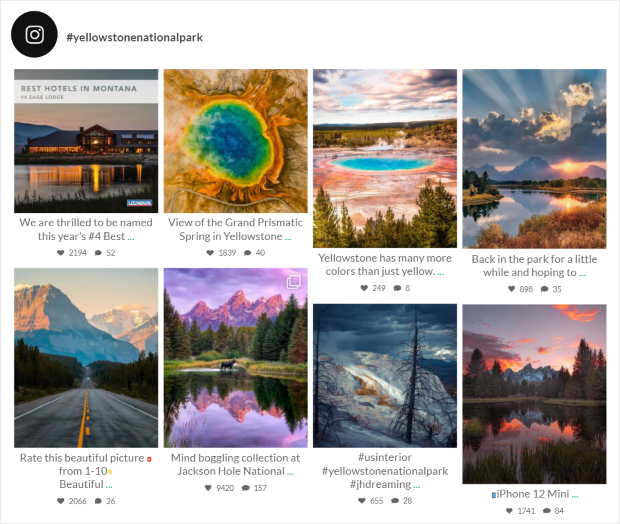 instagram hashatag feed masonry layout