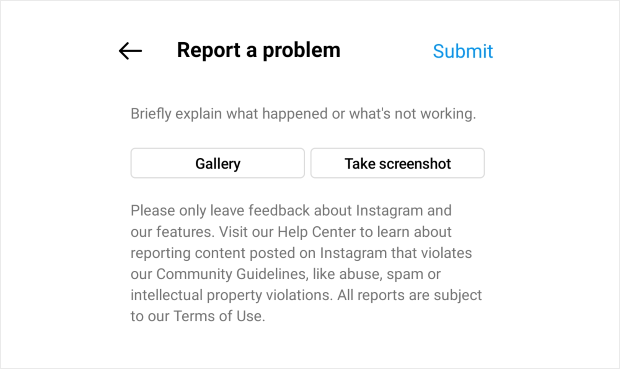 problem reporting instagram app
