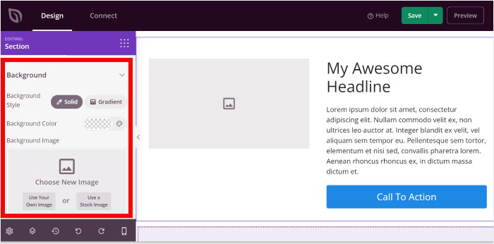 change section design using seedprod