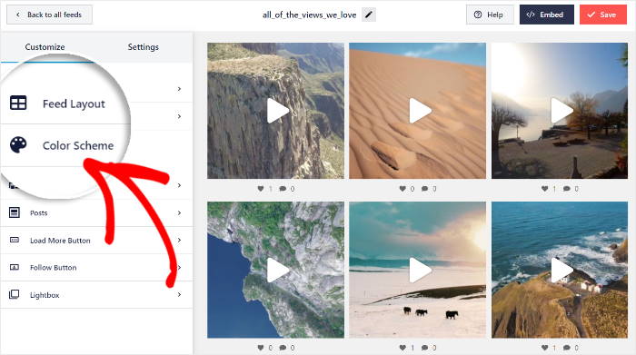 color scheme option add instagram video feed
