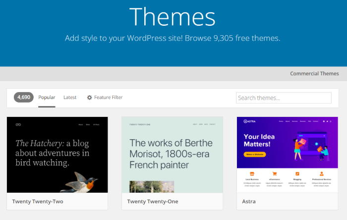 default themes wordpress