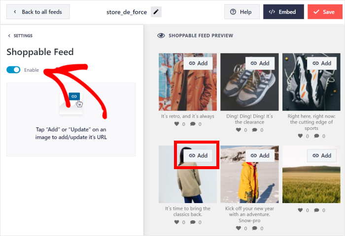 enable shoppable instagram feed