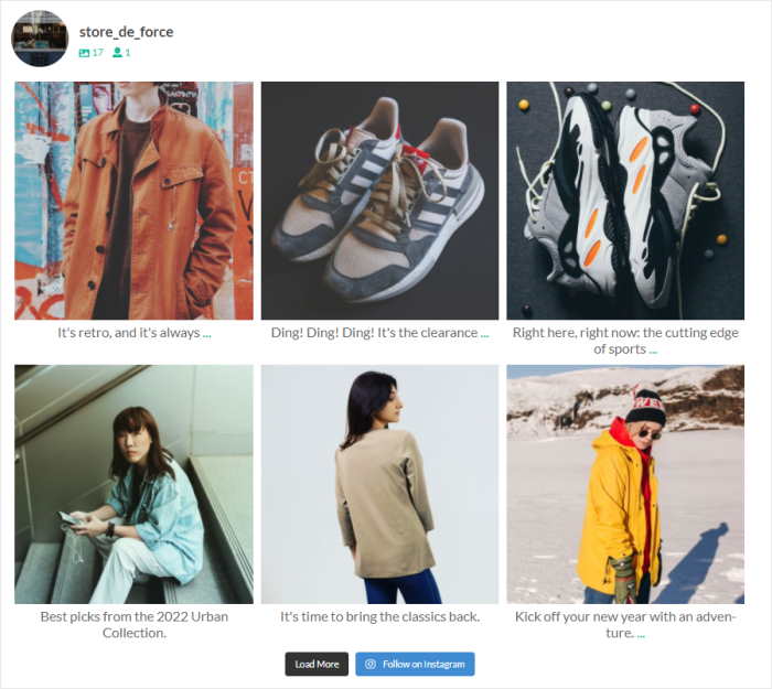 grid layout for shoppable instagram feed