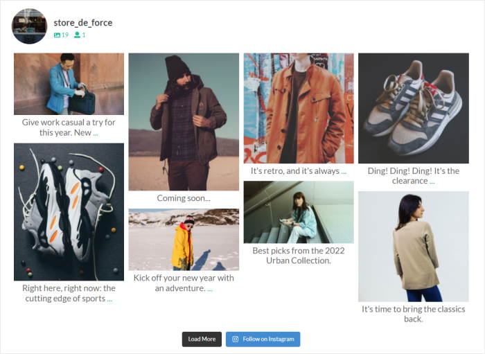 masonry layout for instagram shopping