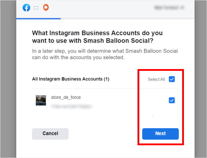 select your instagram account