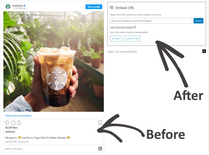 instagram oembeds before after