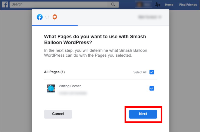 select facebook pages to connect