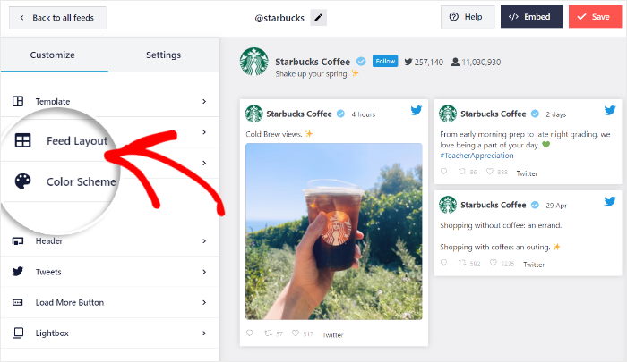 feed layout option twitter
