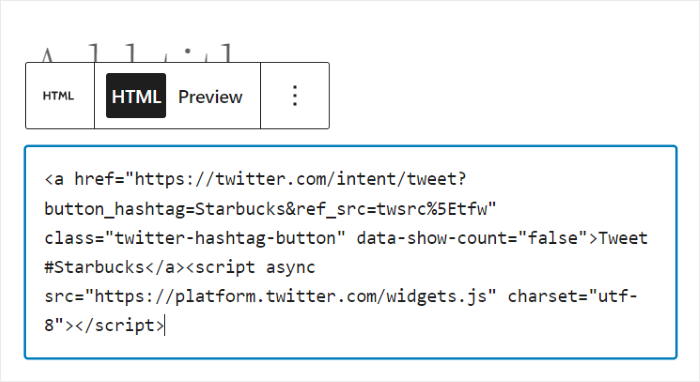 html block for twitter hashtag feed