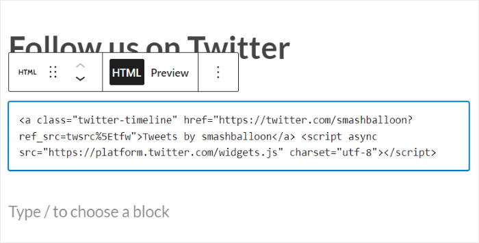 embed twitter feed manually