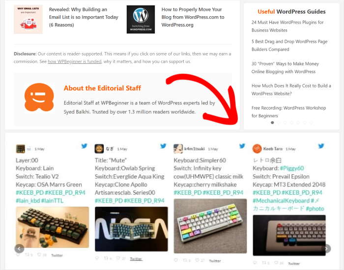 twitter widget in the footer