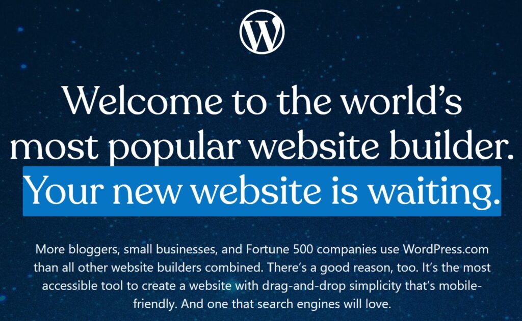 wordpress dot com best website builder homepage