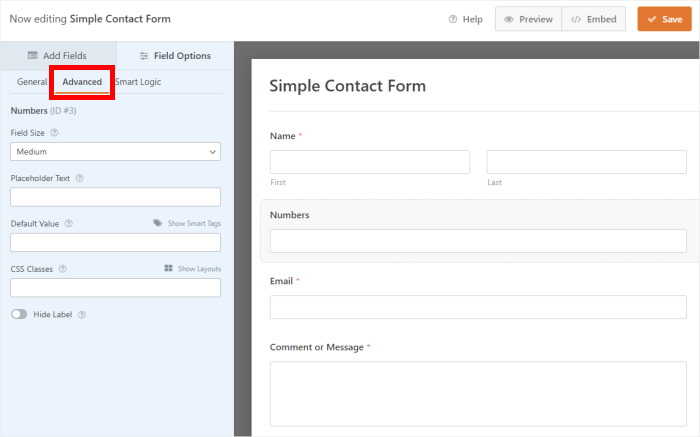 advanced field options contact us form widget