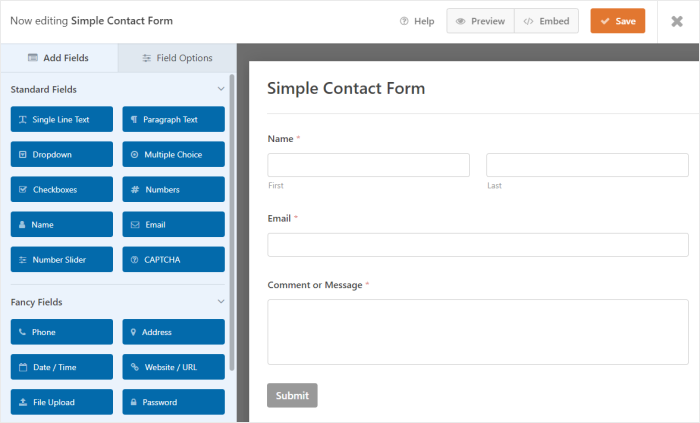 drag and drop contact form builder