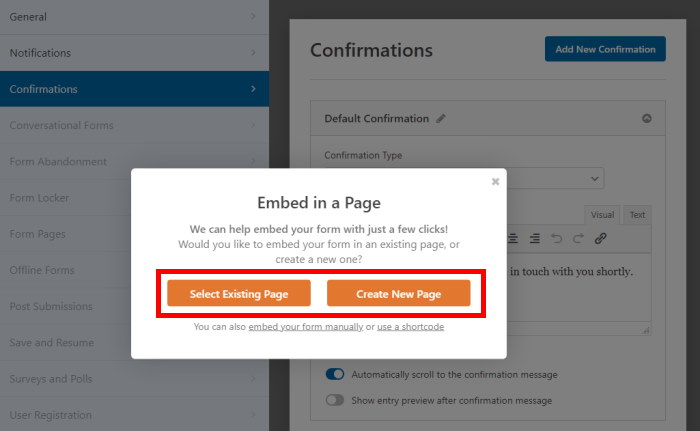 embed options for wpforms