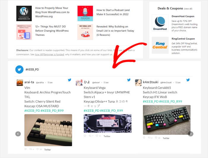 embed twitter feed on your footer example