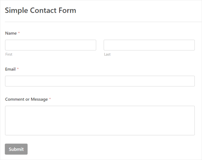 example of simple contact form wordpress