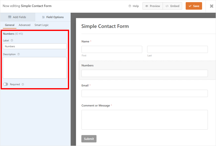 general settings for field wpforms