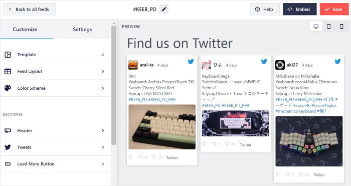 twitter feed live editor
