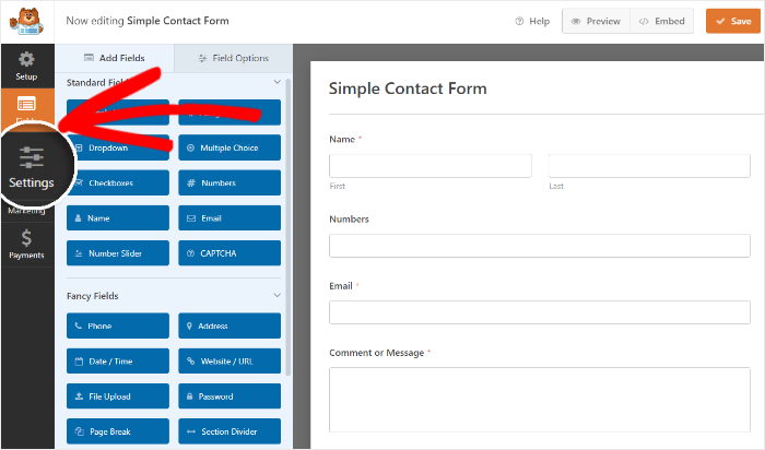 open contact us form settings wpforms