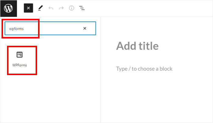 select wpforms content block