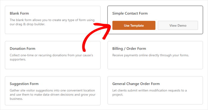 use simple contact form template wpforms