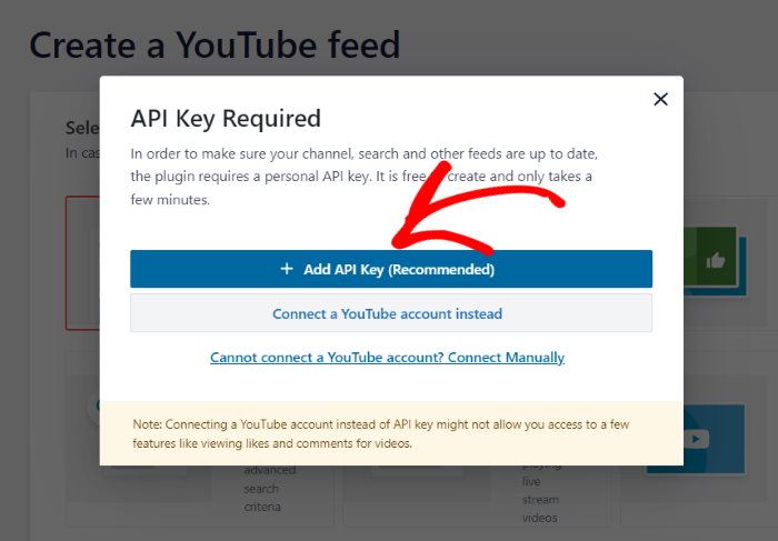 api key required youtube feed pro