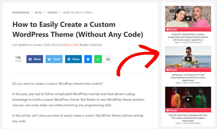 embed youtube feed on your sidebar