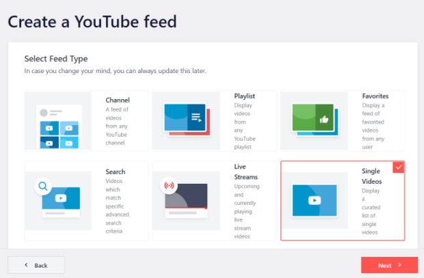 single video option youtube feed pro