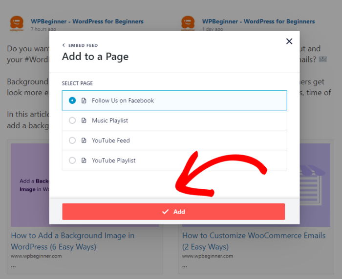 add facebook feed to wordpress example