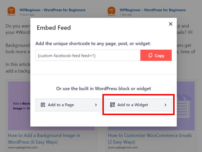 add to a widget facebook feed