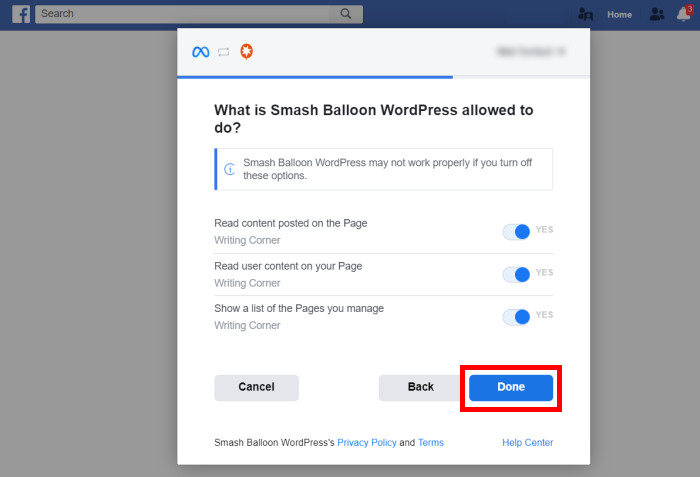 allow read only access to facebook feed pro