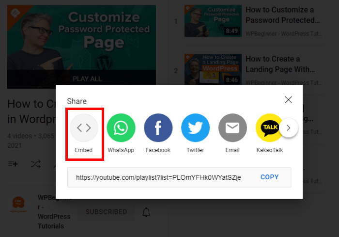 click on the embed button youtube