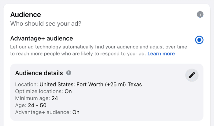facebook's auto targetting option for ads